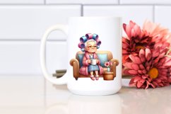 Old Lady Watercolor Character on Sofa with Hair Curlers | Product Image 2