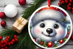 Shiny Christmas Polar Bear Round Ornament Sublimation PNG Product Image 2