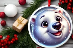 Shiny Christmas Polar Bear Round Ornament Sublimation PNG Product Image 2