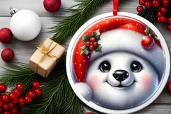 Shiny Christmas Polar Bear Round Ornament Sublimation PNG Product Image 2