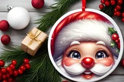 Shiny Christmas Santa Claus Round Ornament Sublimation PNG Product Image 2