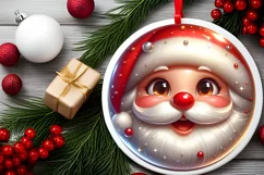 Shiny Christmas Santa Claus Round Ornament Sublimation PNG Product Image 2