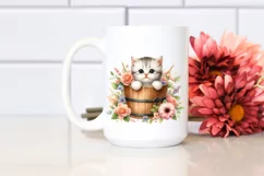 Watercolor Cute Cat with Flowers PNG Product Image 2
