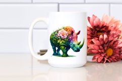 Vibrant Rhino with 3D Flowers PNG Product Image 2