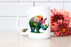 Vibrant Rhino with 3D Flowers PNG Product Image 2