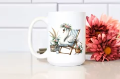 Watercolor Sitting Young Swan on Beach Chair | Sublimation Product Image 2