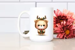 cute Watercolor Bear with Reindeer Horns Product Image 2