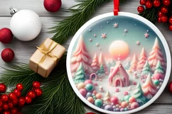 Pastel Christmas Scene Round Sticker Ornament PNG Product Image 2