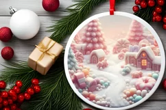 Pastel Christmas Scene Round Sticker Ornament PNG Product Image 2