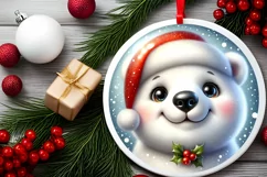 Shiny Christmas Polar Bear Round Ornament Sublimation PNG Product Image 2