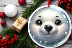 Polar Bear with big eyes Round Christmas Ornament Product Image 2
