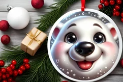 Shiny Christmas Polar Bear Round Ornament Sublimation PNG Product Image 2