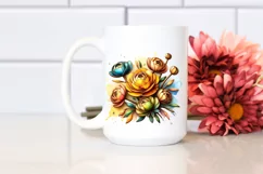 Wooden Stained Ranunculus Watercolor | Clipart Product Image 2