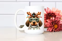 cute Watercolor Bloodhound with Reindeer Horns and Lights Product Image 2