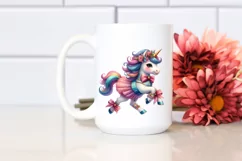 cute Unicorn Running with Floral Wreath PNG Product Image 2