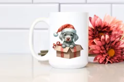 cute Watercolor Weimaraner with Santa Hat and Gift Box Product Image 2