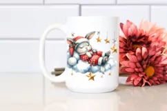 Watercolor Christmas Baby Bunny on Cloud with Stars | Product Image 2
