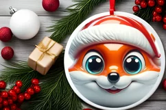 Christmas Fox Round Ornament Sublimation PNG Product Image 2