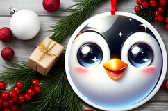 Christmas Penguin Round Ornament Sublimation PNG Product Image 2