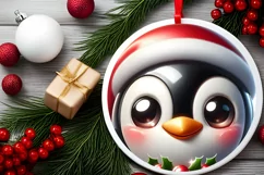 Christmas Penguin Round Ornament Sublimation PNG Product Image 2