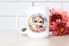 Cute Watercolor Smiling Moon with Flowers Product Image 2