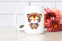 Cute Baby Tiger Whimsical Flowers Clipart Product Image 2