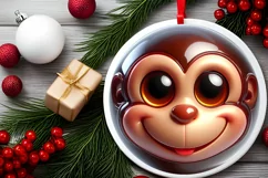 Christmas Monkey Round Ornament Sublimation PNG Product Image 2