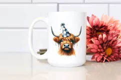 Watercolor Highland Cow Party Hat | Sublimation | Clipart Product Image 2