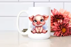 Funny Baby Pig Sitting Clipart Product Image 2