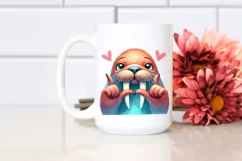 Whimsical Walrus Doing Love Sign | Watercolor Clipart Product Image 2