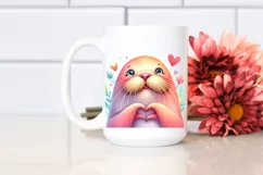 Whimsical Walrus Doing Love Sign | Watercolor Clipart Product Image 2