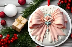 Pastel Christmas Bow Round Sticker PNG Product Image 2