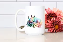 Sleeping Rhino in Flower Pastel Clipart Product Image 2