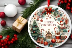 Watercolor Christmas Holiday Laughter Round Ornament PNG Product Image 2