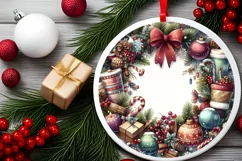 Watercolor Christmas Holiday Laughter Round Ornament PNG Product Image 2