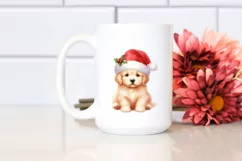 Golden Retriever with Santa Hat Watercolor Christmas PNG Product Image 2