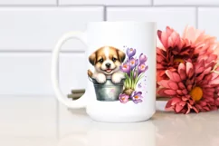 Watercolor Smiling Baby Dog with Crocus | Clipart Product Image 2