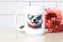 Funny Cute Polar Bear with Sunglasses | Watercolor Clipart Product Image 2