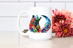 Abstract Vibrant Bear with Plant Leaves PNG Product Image 2