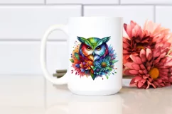 Abstract Vibrant Owl with 3D Looking Flowers PNG Product Image 2