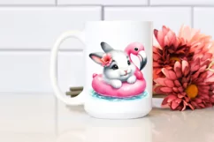 Cute Colorful Baby Arctic Hare with Pink Flamingo Swim Ring Product Image 2