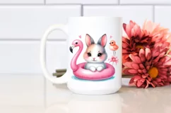 Cute Colorful Baby Arctic Hare with Pink Flamingo Swim Ring Product Image 2