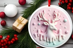 Pastel Winter Christmas 3D Deer Ornament Sublimation PNG Product Image 2