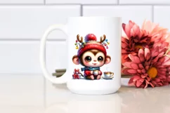 Expressive Baby Monkey PNG with Reindeer Horns Product Image 2