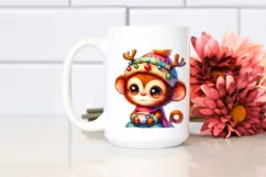 Expressive Baby Monkey PNG with Reindeer Horns Product Image 2