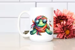 Funny Cute Turtle with Scarf | Watercolor Clipart Product Image 2