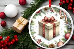 Watercolor Christmas Gift Round Ornament PNG Product Image 2