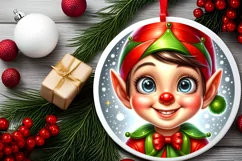 Elf Smiling Round Ornament Sublimation PNG Product Image 2