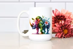 Vibrant Rhino with Flowers PNG Product Image 2