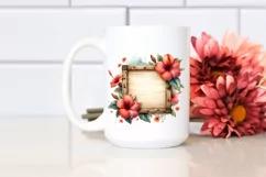 Hibiscus Shiny Metallic Wood Frame Watercolor | Clipart Product Image 2